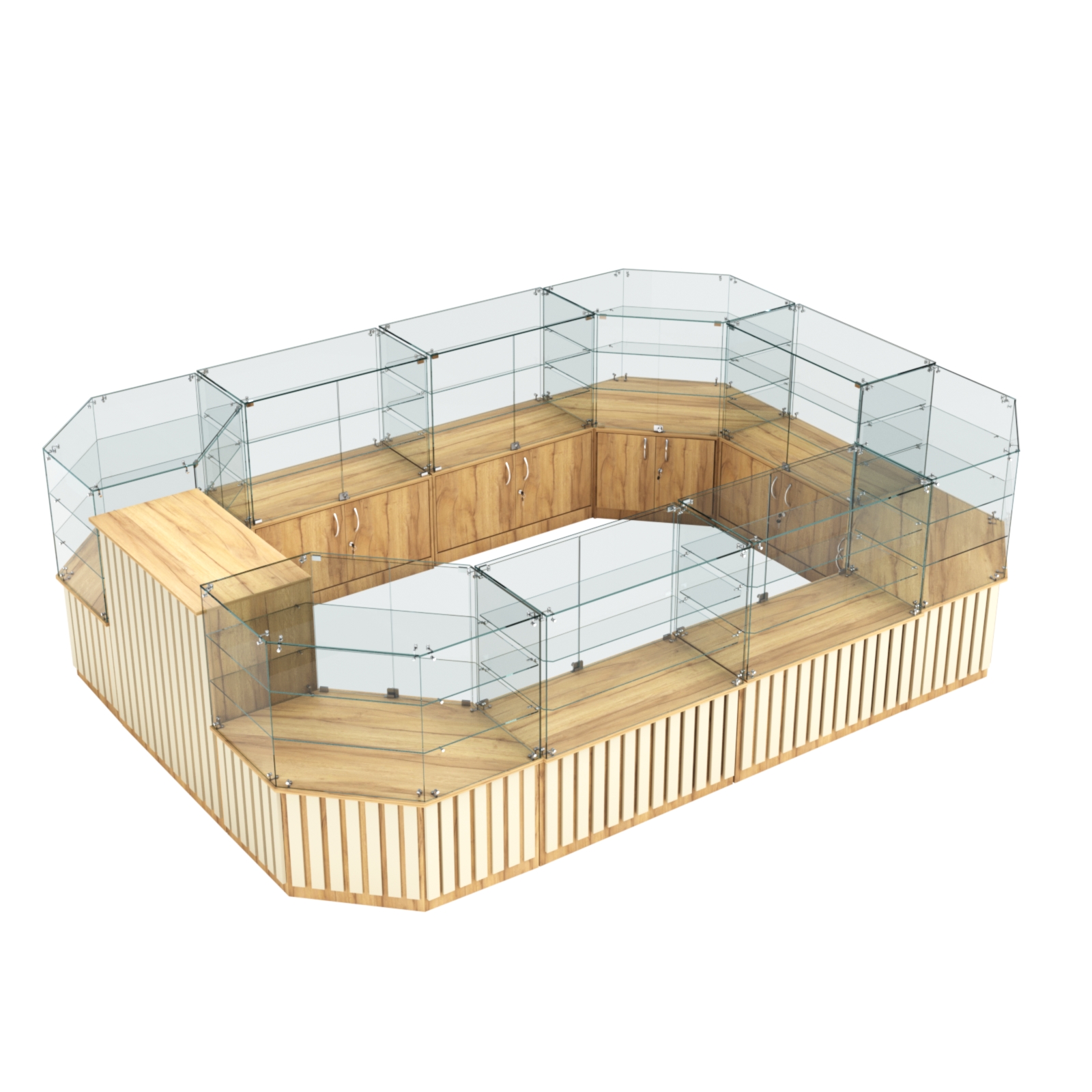 Торговый центральный островок с планками серии ПРИЛИВ №3 (10,69 кв.м) Дуб Золотистый и Крем Вайс