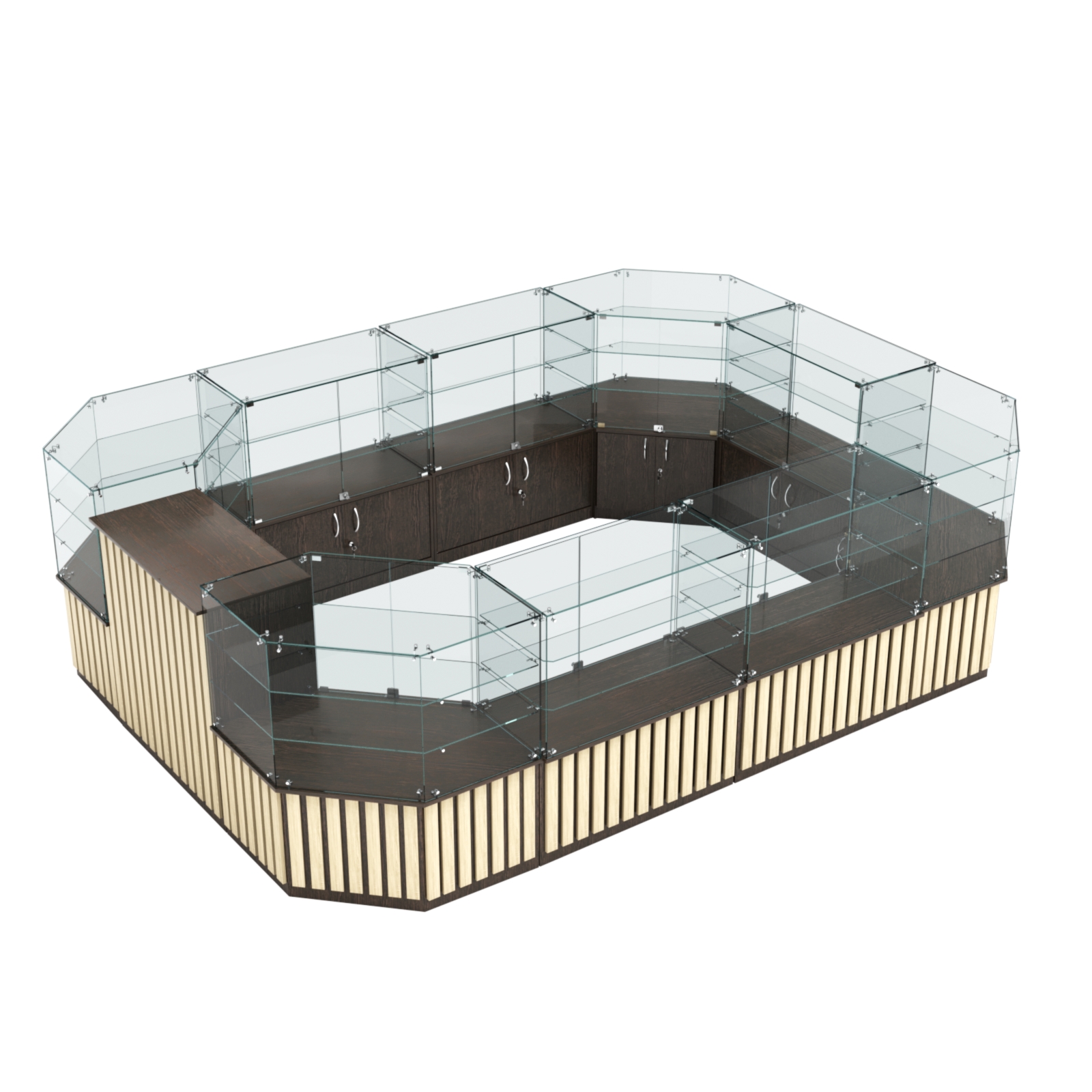 Торговый центральный островок с планками серии ПРИЛИВ №3 (10,69 кв.м) Дуб Венге + Дуб Сонома