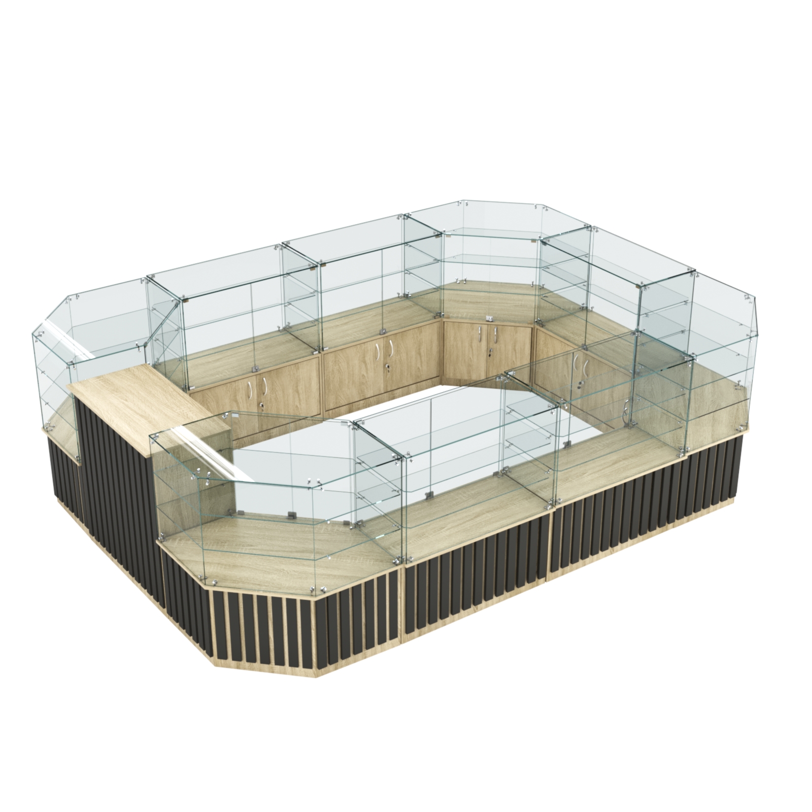 Торговый центральный островок с планками серии ПРИЛИВ №3 (10,69 кв.м) Дуб сонома, Черный