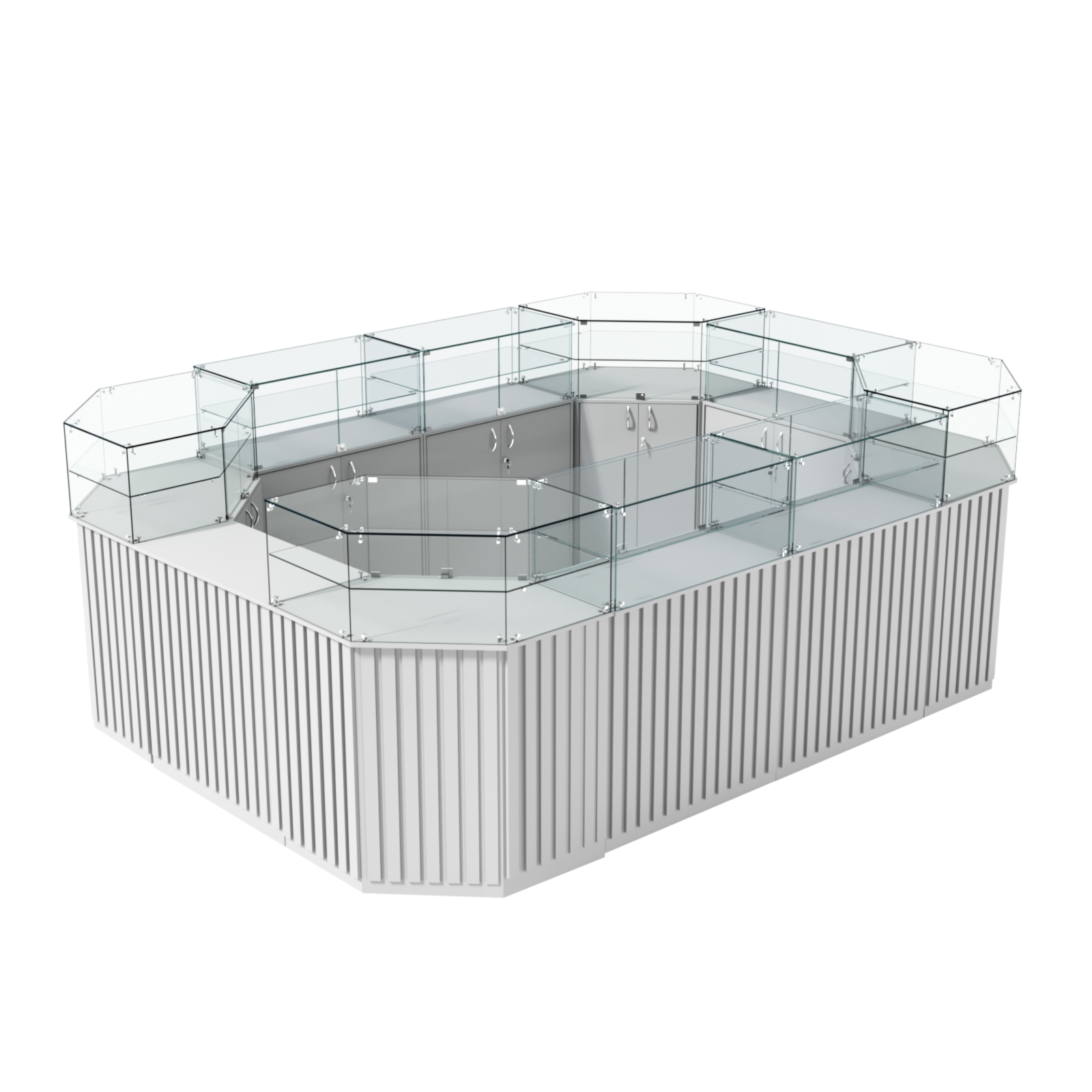 Торговый островок с прозрачным верхом и планками серии ПРИЛИВ №6 (10,69 кв.м) Серый