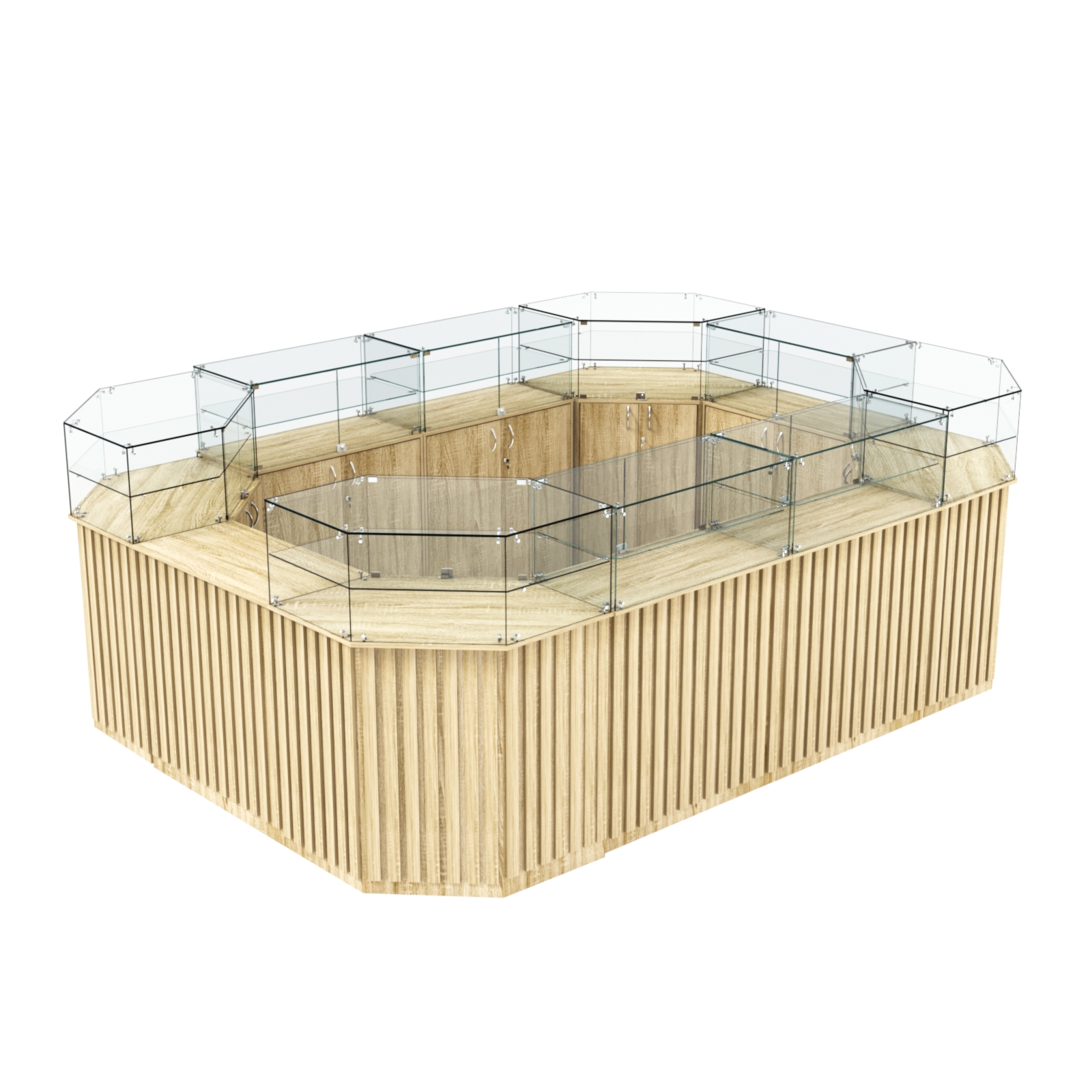 Торговый островок с прозрачным верхом и планками серии ПРИЛИВ №6 (10,69 кв.м) Дуб сонома