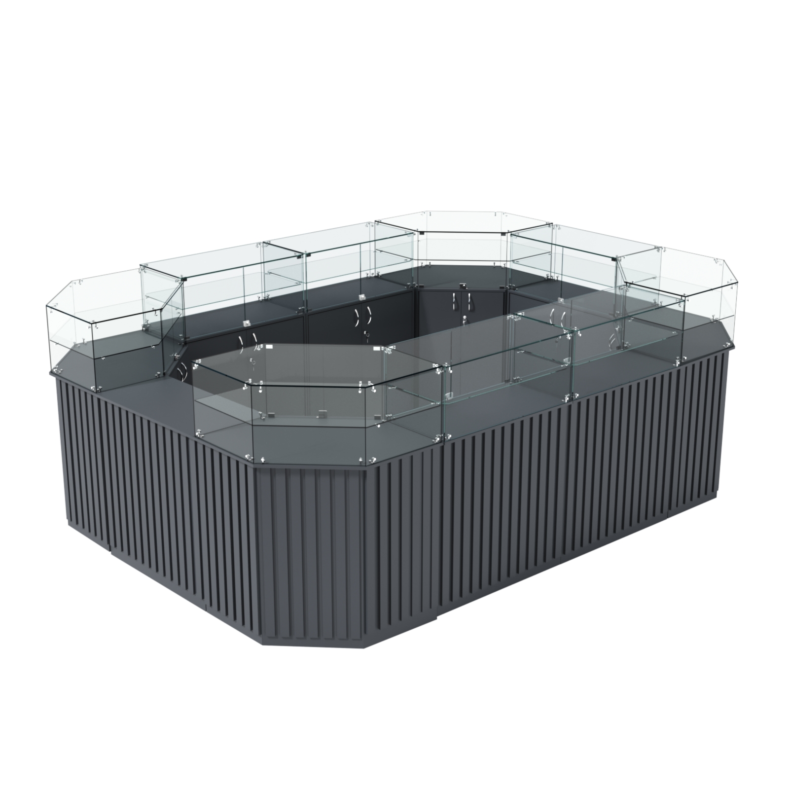 Торговый островок с прозрачным верхом и планками серии ПРИЛИВ №6 (10,69 кв.м) Антрацит