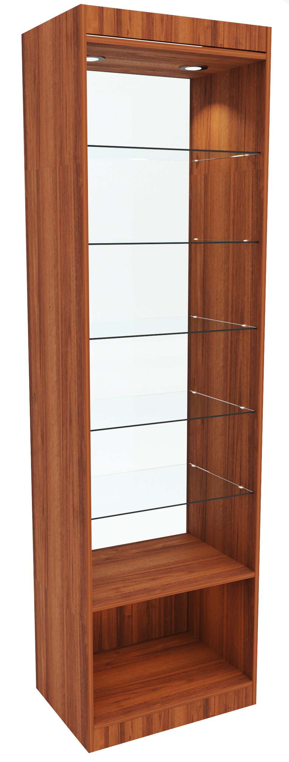 Стеклянная витрина №4-600 с каркасом из ДСП (без дверей) Орех