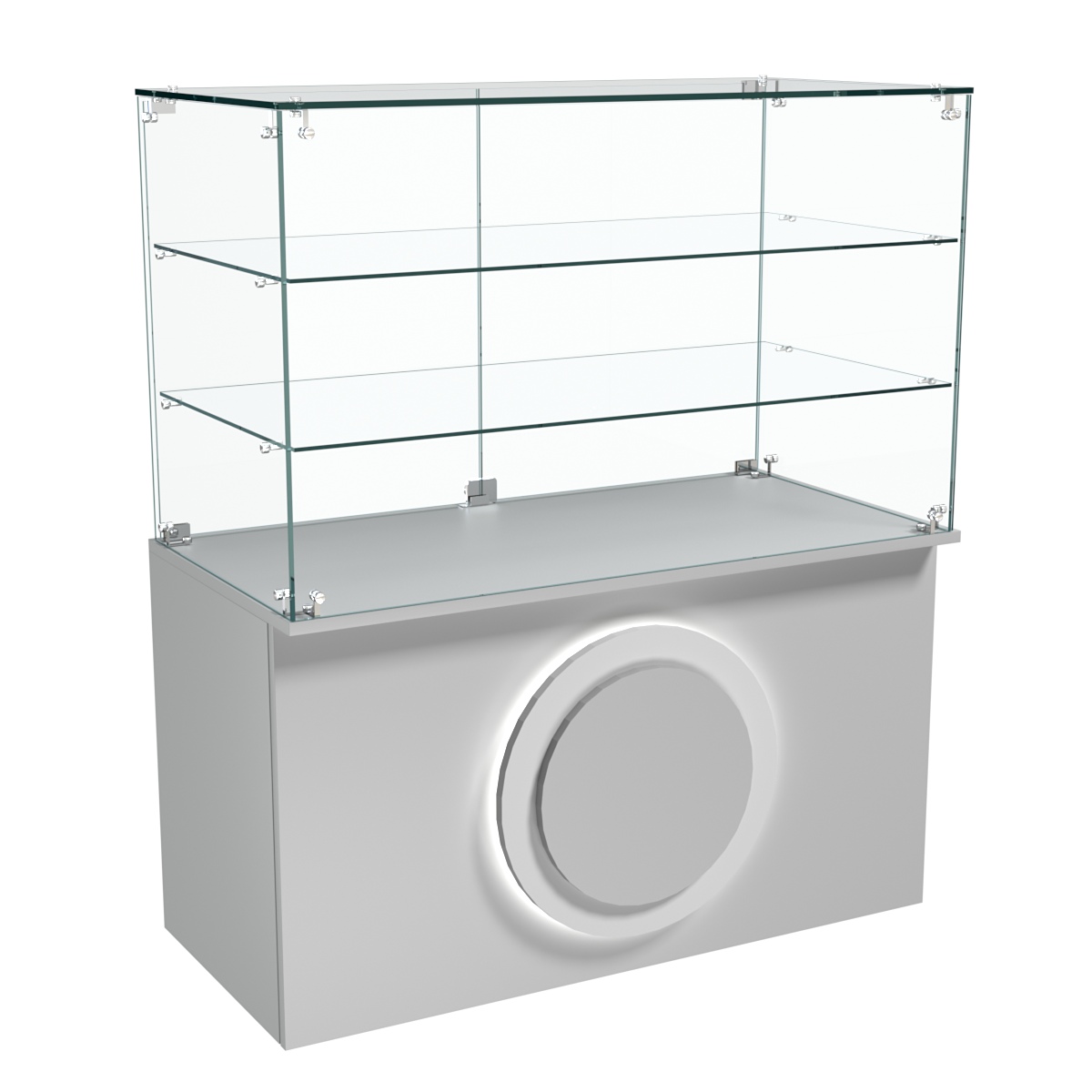 Торговый прилавок прямоугольный с декоративной накладкой и двумя полками серии КРУГ №32 Серый