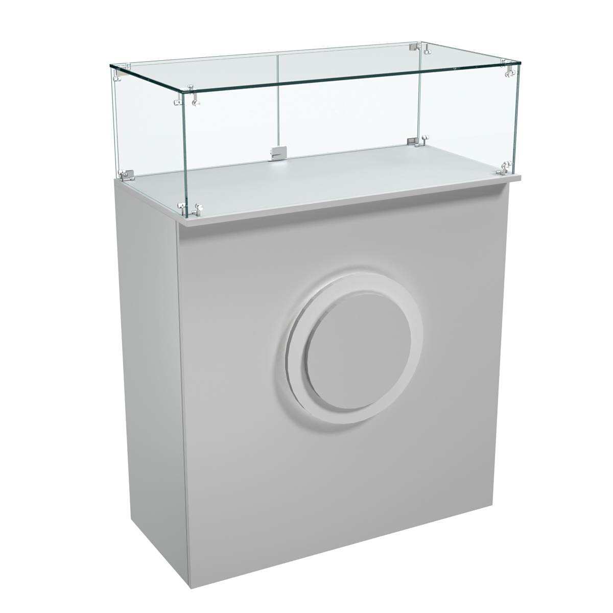 Торговый прилавок прямоугольный с декоративной накладкой и стеклянным колпаком КРУГ №1 Серый