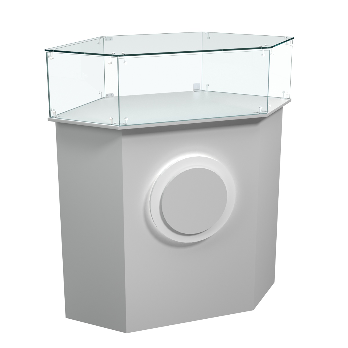 Торговый прилавок шестигранный с декоративной накладкой и стеклянным колпаком КРУГ №6 Серый