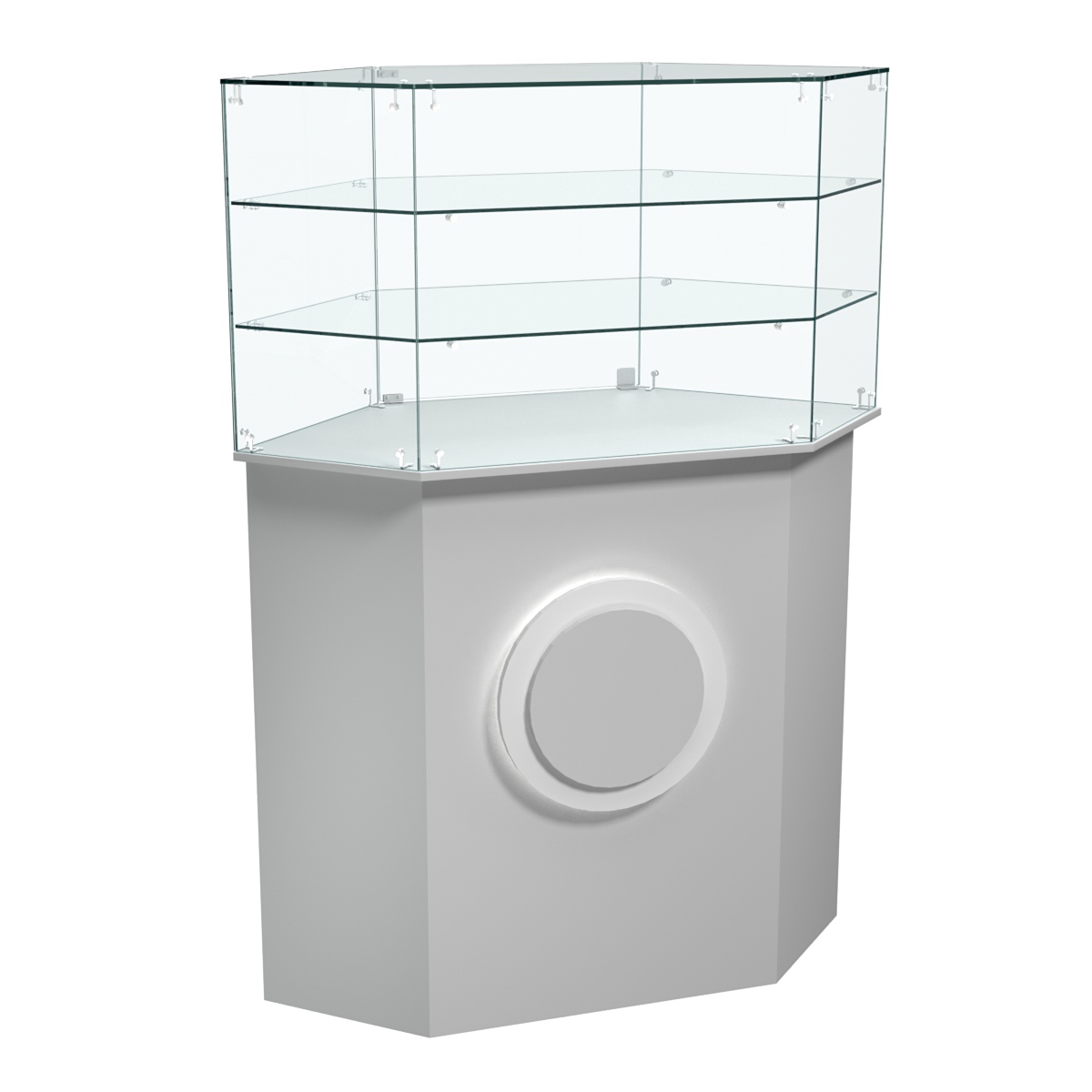 Торговый прилавок шестигранный с декоративной накладкой и двумя полками КРУГ №8 Серый