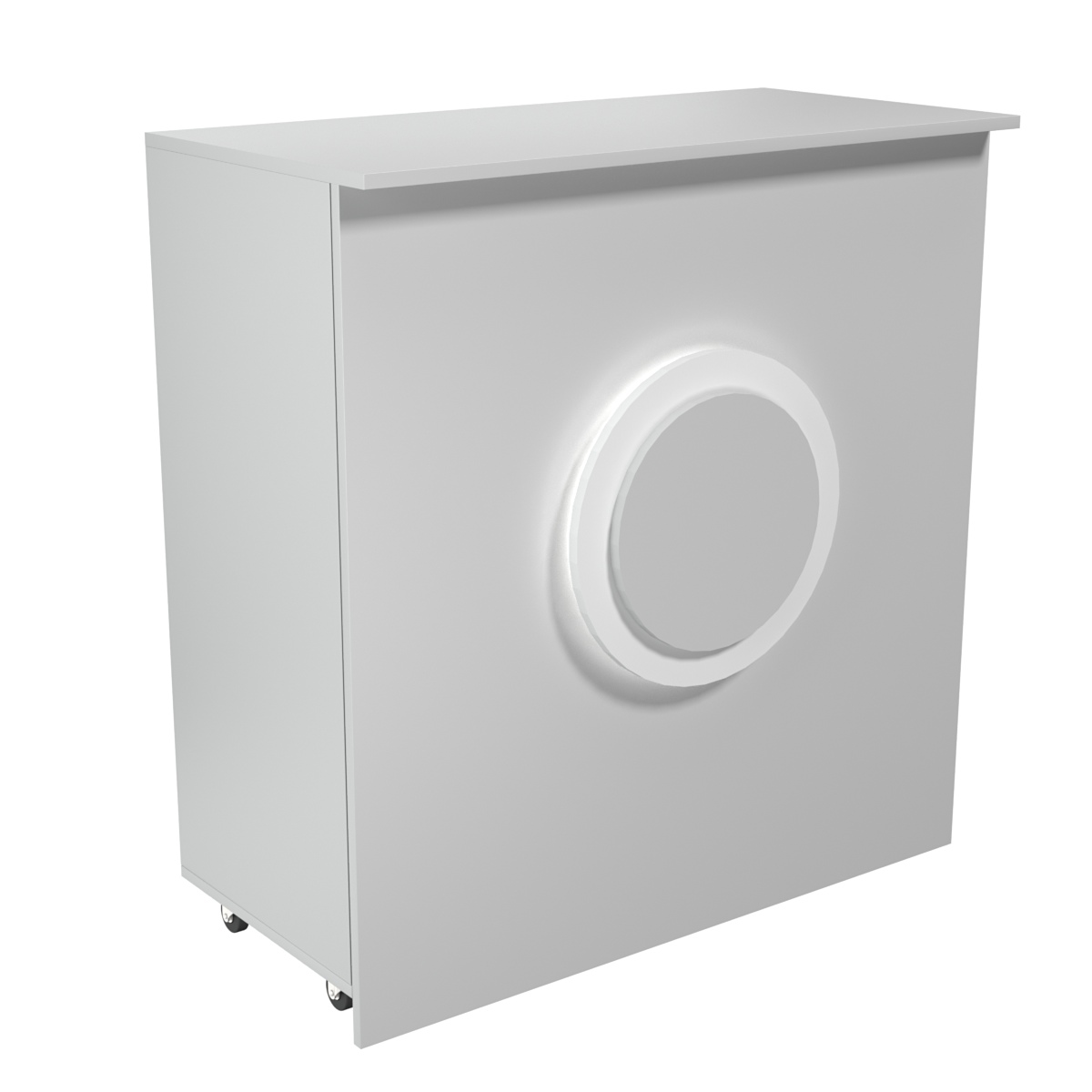 Торговый прилавок под кассу выкатной прямоугольный с декоративной накладкой серии КРУГ №1 Серый