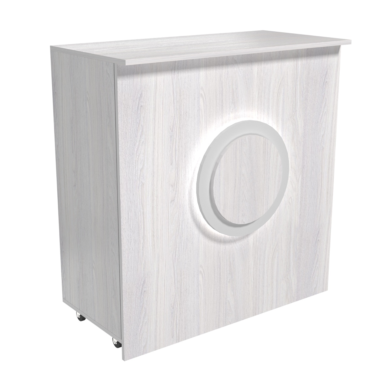 Торговый прилавок под кассу выкатной прямоугольный с декоративной накладкой серии КРУГ №1 Ясень Анкор светлый - U31104