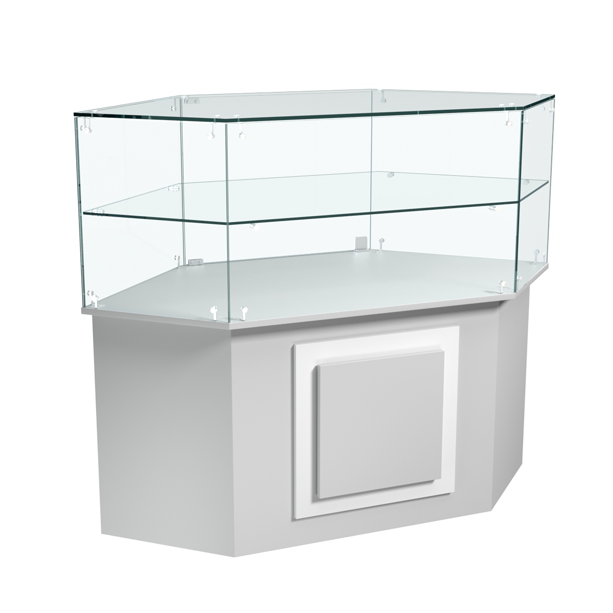 Торговый прилавок низкий шестигранный с декоративной накладкой и одной полкой серии КВАДРАТ №36 Серый