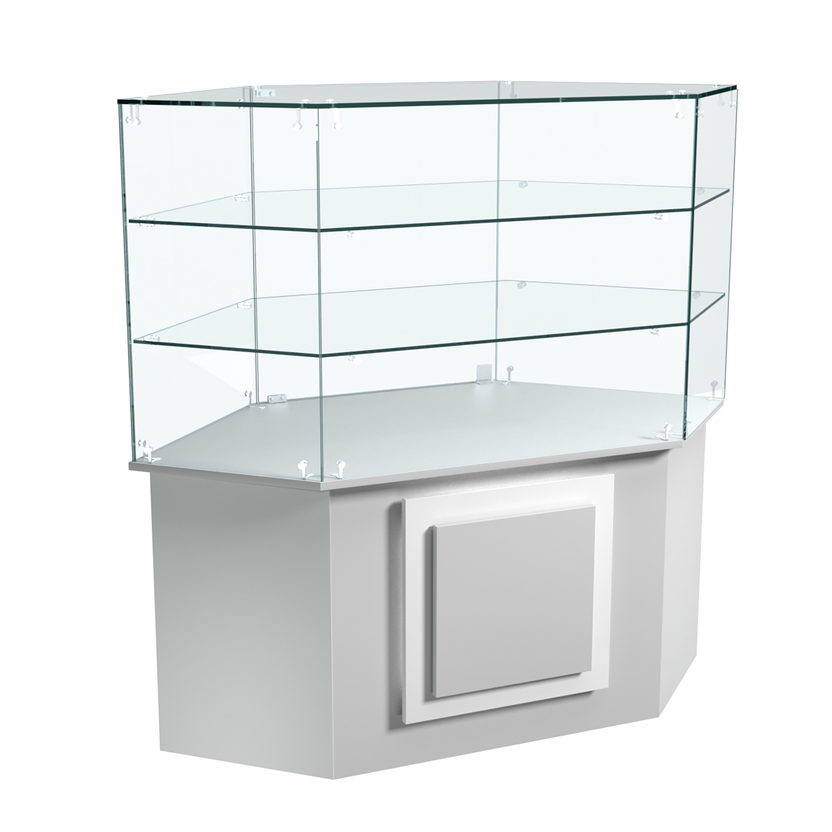 Торговый прилавок низкий шестигранный с декоративной накладкой и двумя полками серии КВАДРАТ №37 Серый