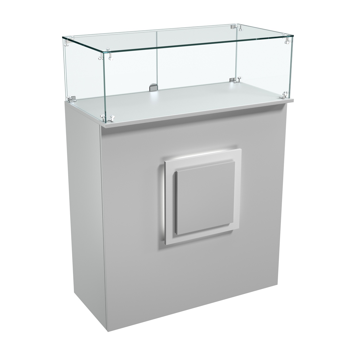 Торговый прилавок прямоугольный с декоративной накладкой и стеклянным колпаком КВАДРАТ №1 Серый