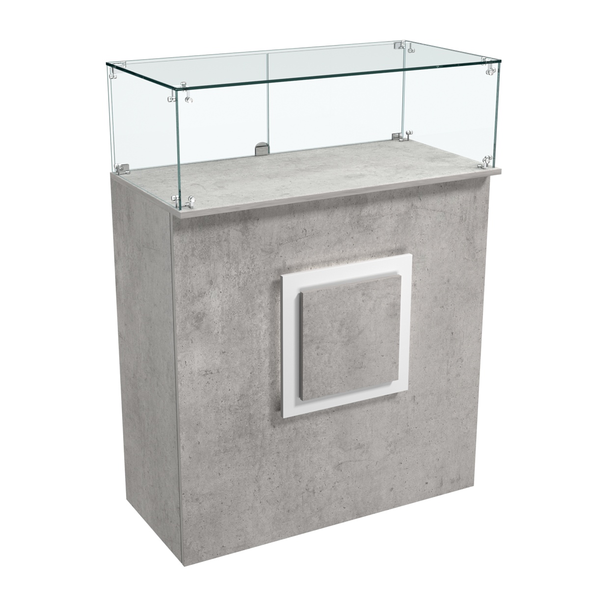Торговый прилавок прямоугольный с декоративной накладкой и стеклянным колпаком КВАДРАТ №1 Бетон Чикаго светло-серый F186 ST9