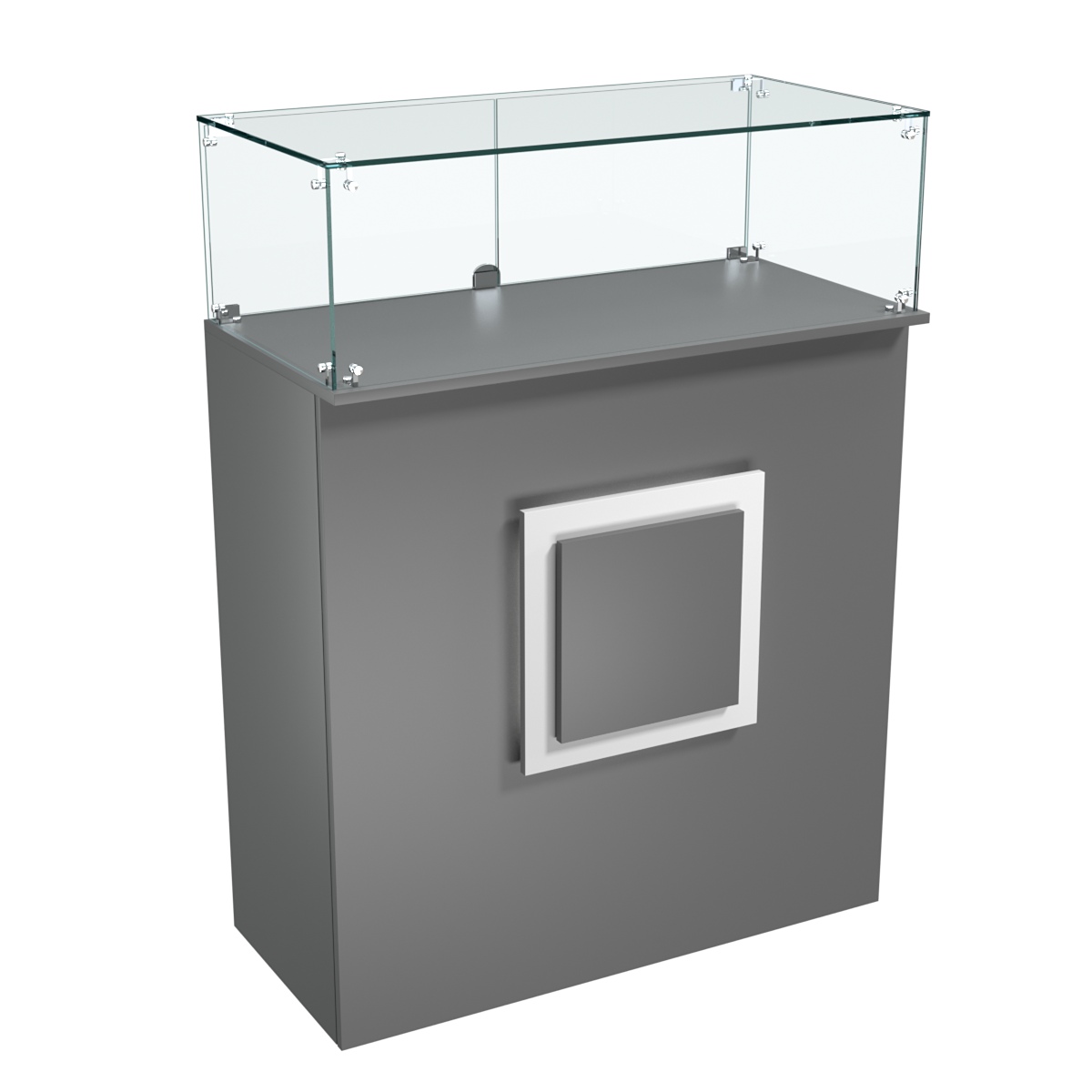 Торговый прилавок прямоугольный с декоративной накладкой и стеклянным колпаком КВАДРАТ №1 Темно-Серый