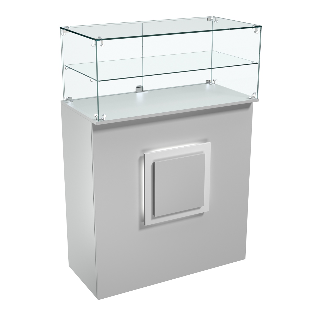 Торговый прилавок прямоугольный с декоративной накладкой и одной полкой КВАДРАТ №2 Серый