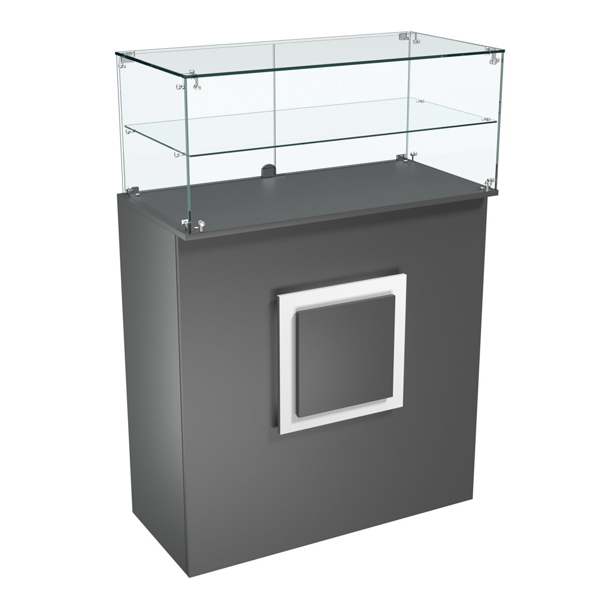 Торговый прилавок прямоугольный с декоративной накладкой и одной полкой КВАДРАТ №2 Антрацит