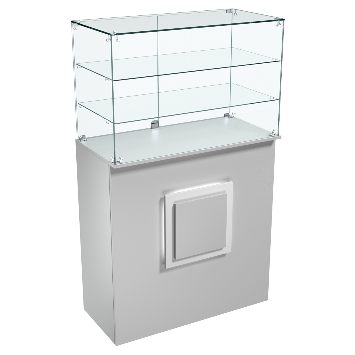 Торговый прилавок прямоугольный с декоративной накладкой и двумя полками КВАДРАТ №3 Серый