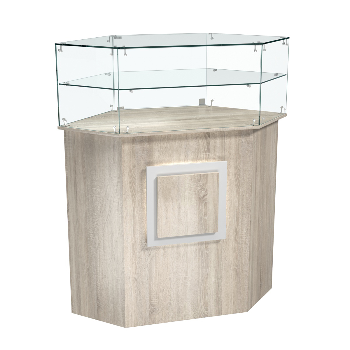 Торговый прилавок шестигранный с декоративной накладкой и одной полкой КВАДРАТ №7 Дуб сонома