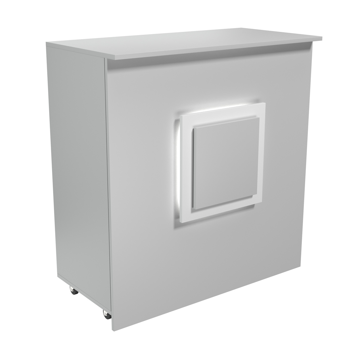 Торговый прилавок под кассу выкатной прямоугольный с декоративной накладкой серии КВАДРАТ №1 Серый