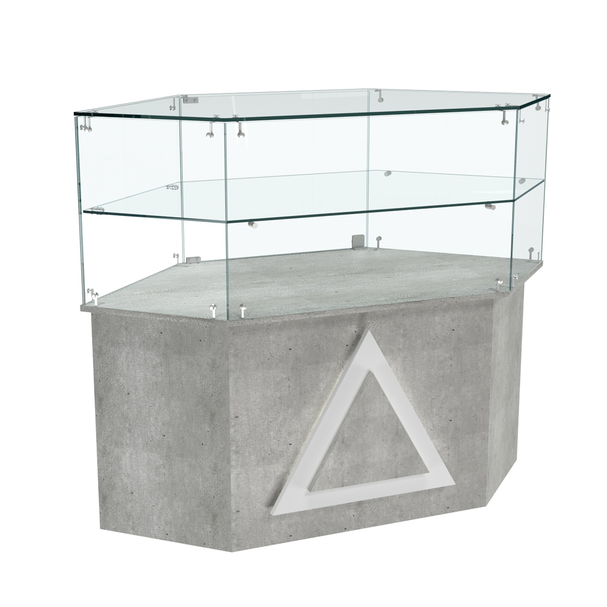 Торговый прилавок низкий шестигранный с декоративной накладкой и одной полкой серии ТРЕУГОЛЬНИК №36 Метрополитан Грей