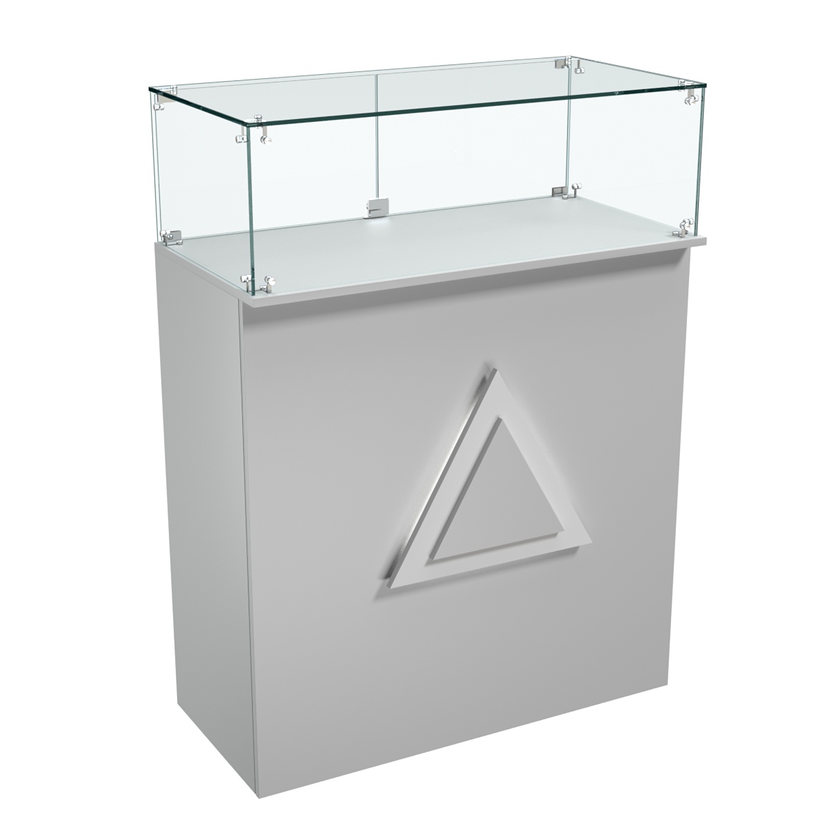 Торговый прилавок прямоугольный с декоративной накладкой и стеклянным колпаком ТРЕУГОЛЬНИК №1 Серый