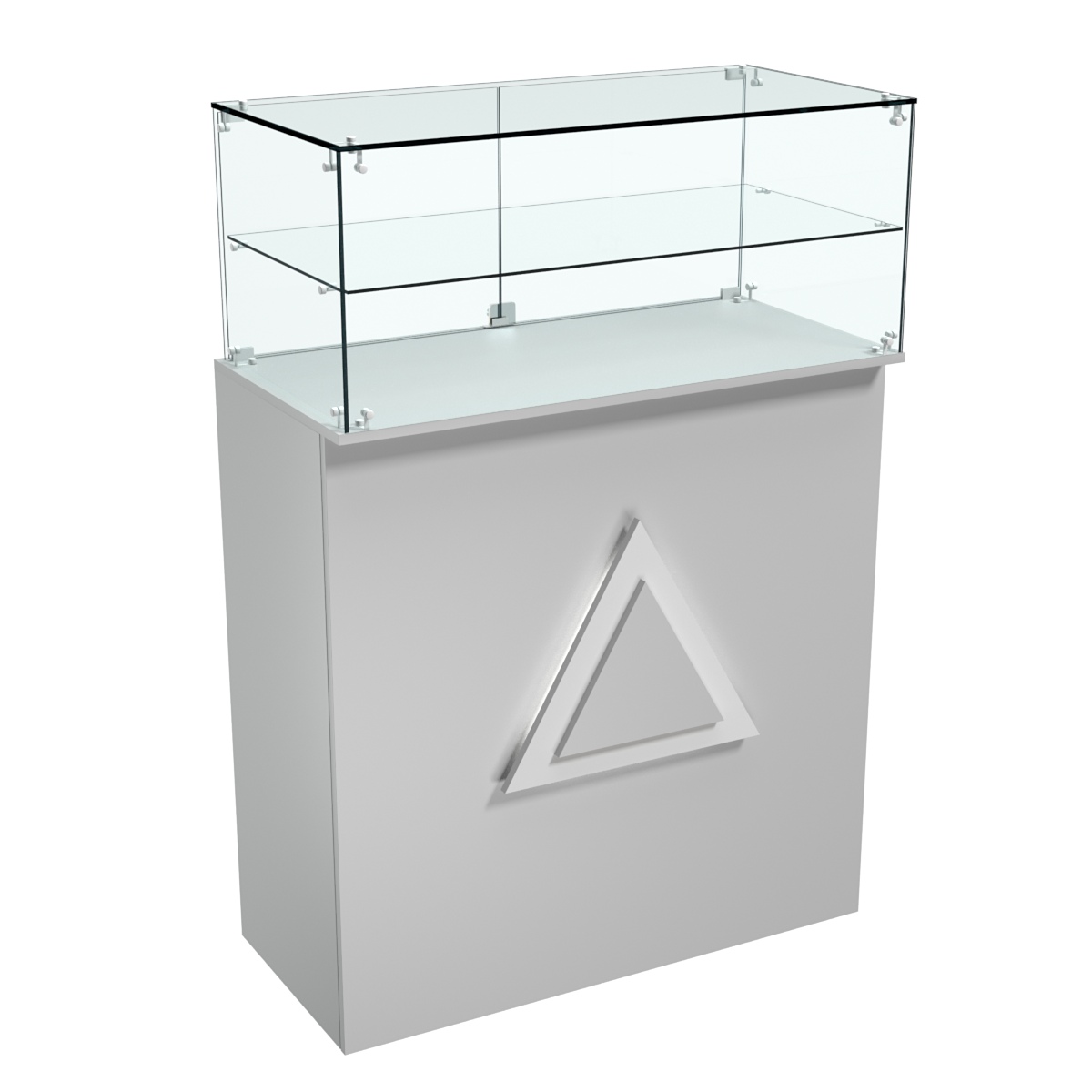 Торговый прилавок прямоугольный с декоративной накладкой и одной полкой ТРЕУГОЛЬНИК №2 Серый