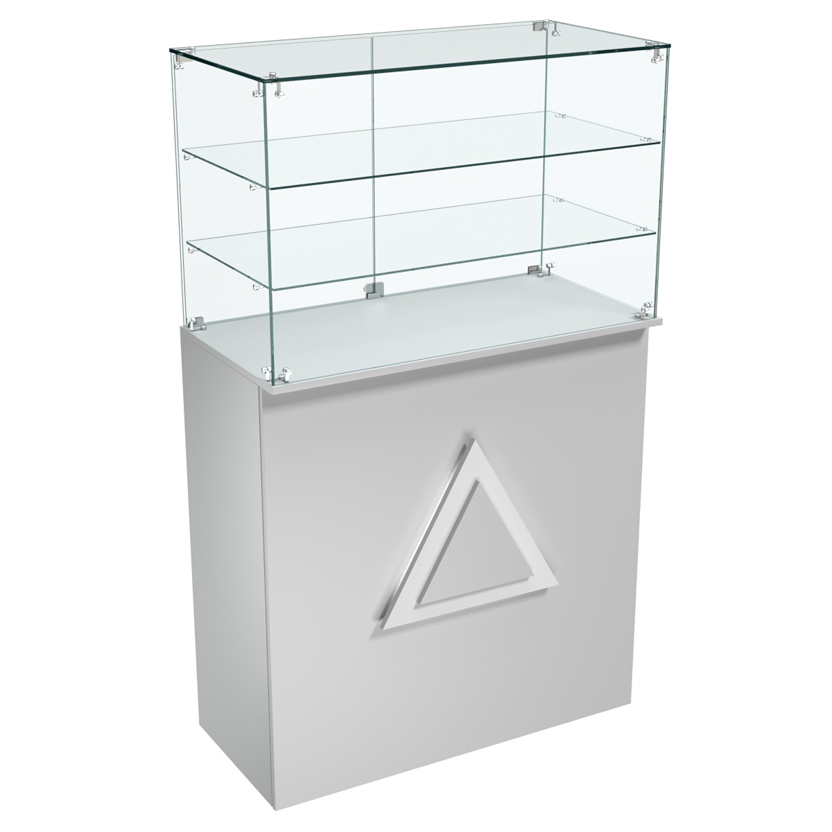 Торговый прилавок прямоугольный с декоративной накладкой и двумя полками ТРЕУГОЛЬНИК №3 Серый