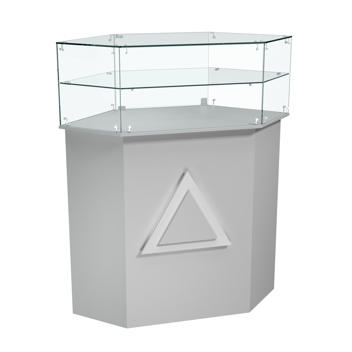 Торговый прилавок шестигранный с декоративной накладкой и одной полкой ТРЕУГОЛЬНИК №7 Серый