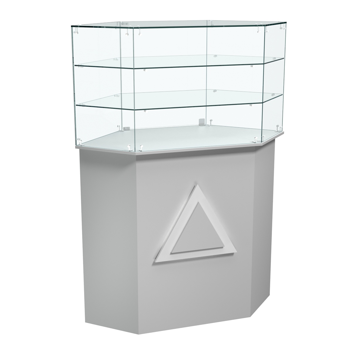 Торговый прилавок шестигранный с декоративной накладкой и двумя полками ТРЕУГОЛЬНИК №8 Серый