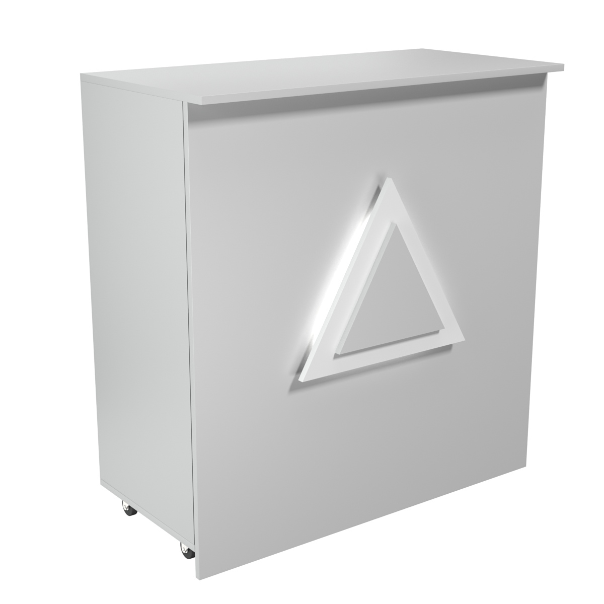 Торговый прилавок под кассу выкатной прямоугольный с декоративной накладкой серии ТРЕУГОЛЬНИК №1 Серый