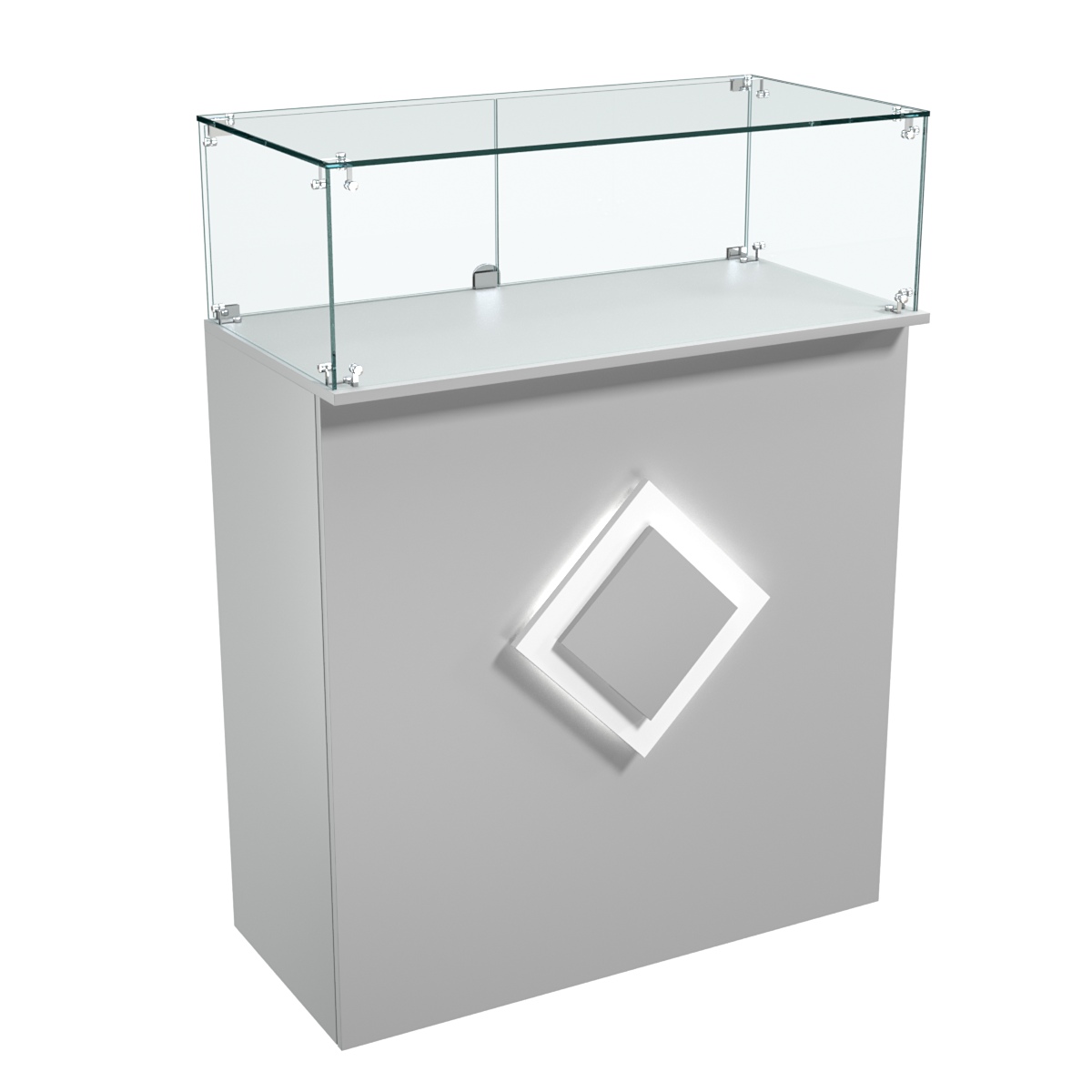 Торговый прилавок прямоугольный с декоративной накладкой и стеклянным колпаком РОМБ №1 Серый