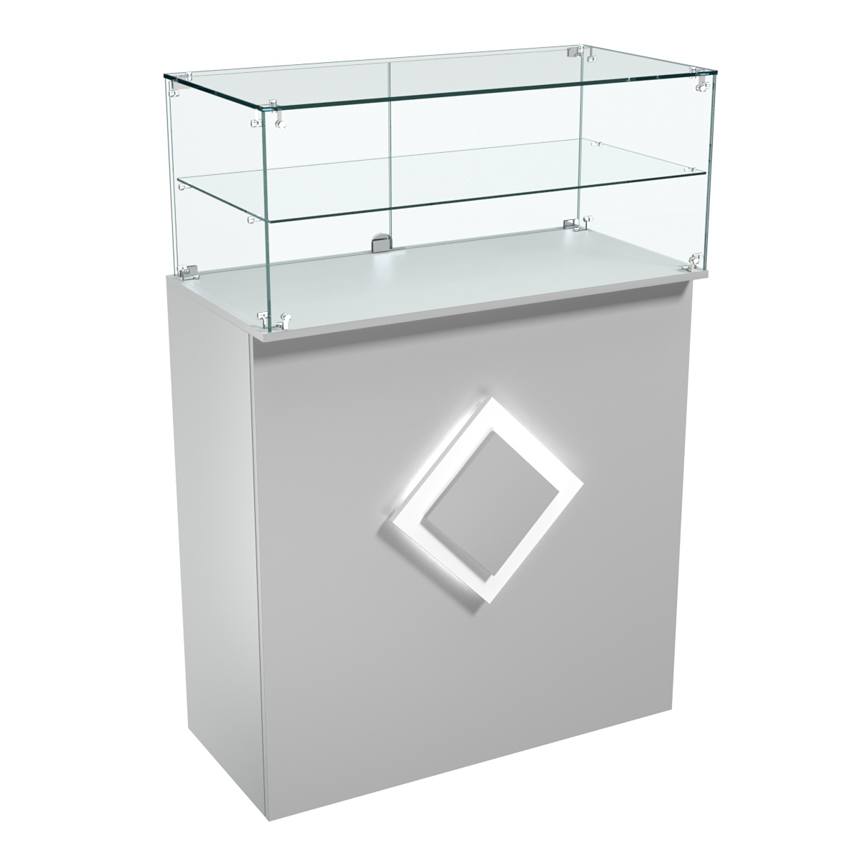 Торговый прилавок прямоугольный с декоративной накладкой и одной полкой РОМБ №2 Серый