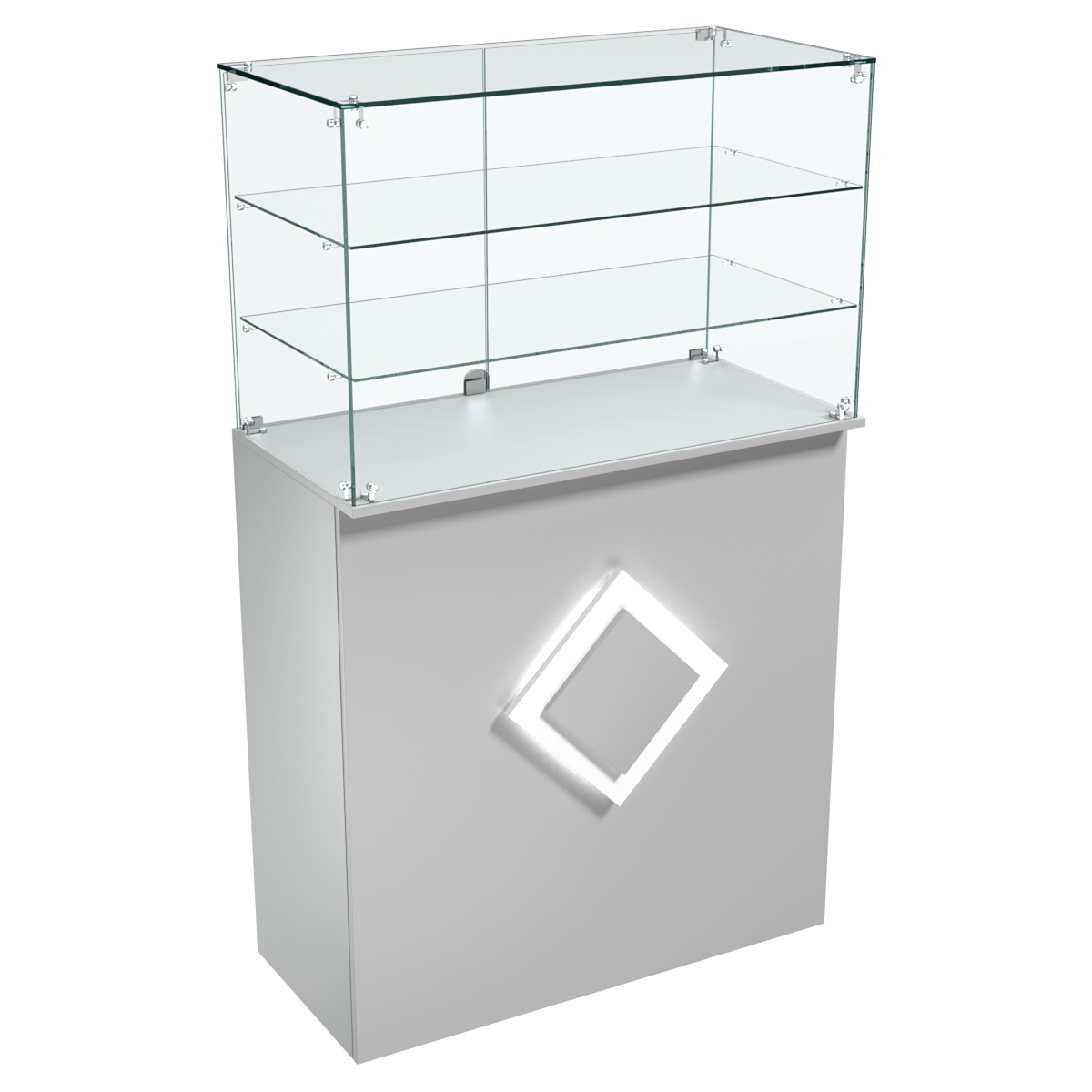 Торговый прилавок прямоугольный с декоративной накладкой и двумя полками РОМБ №3 Серый