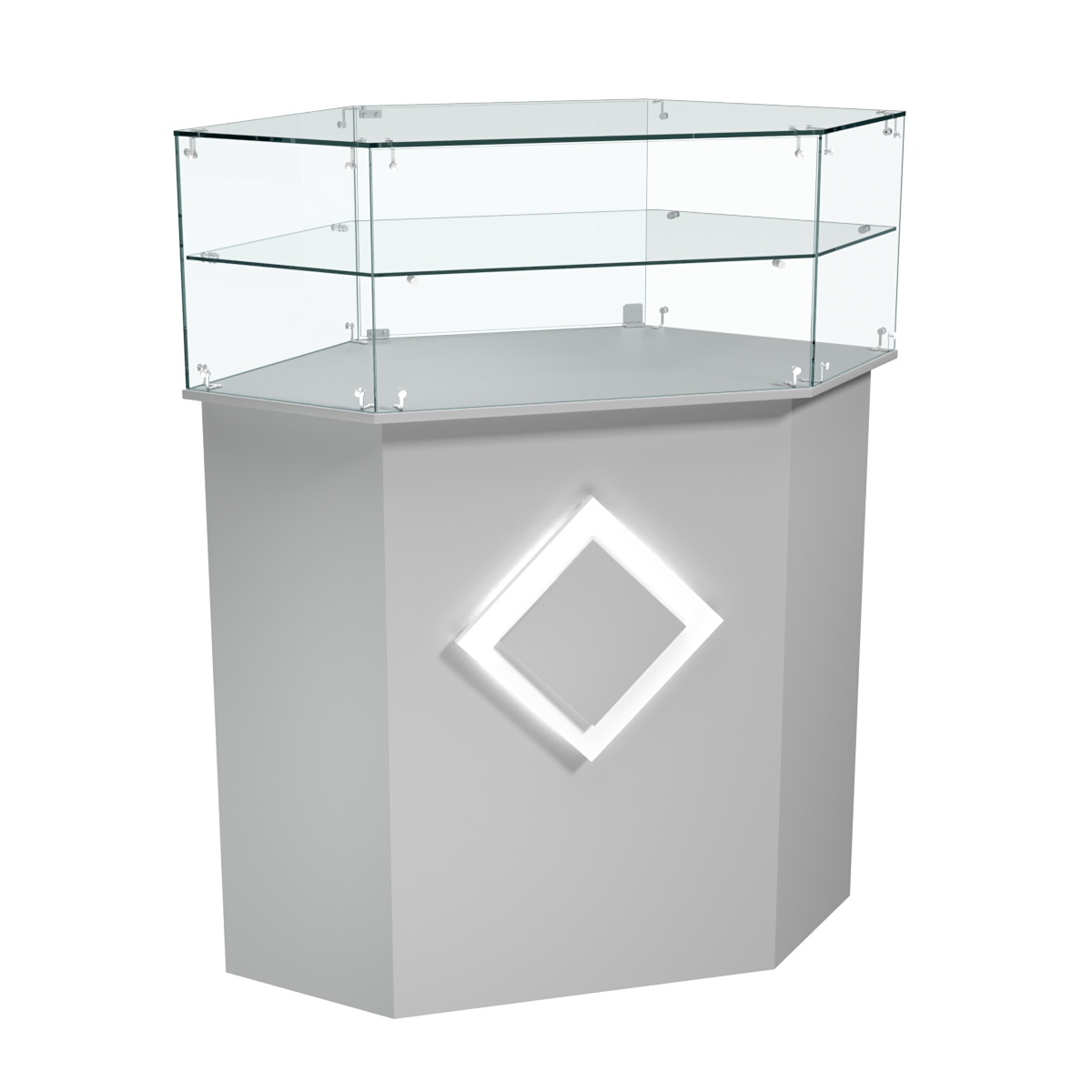 Торговый прилавок шестигранный с декоративной накладкой и одной полкой РОМБ №7 Серый