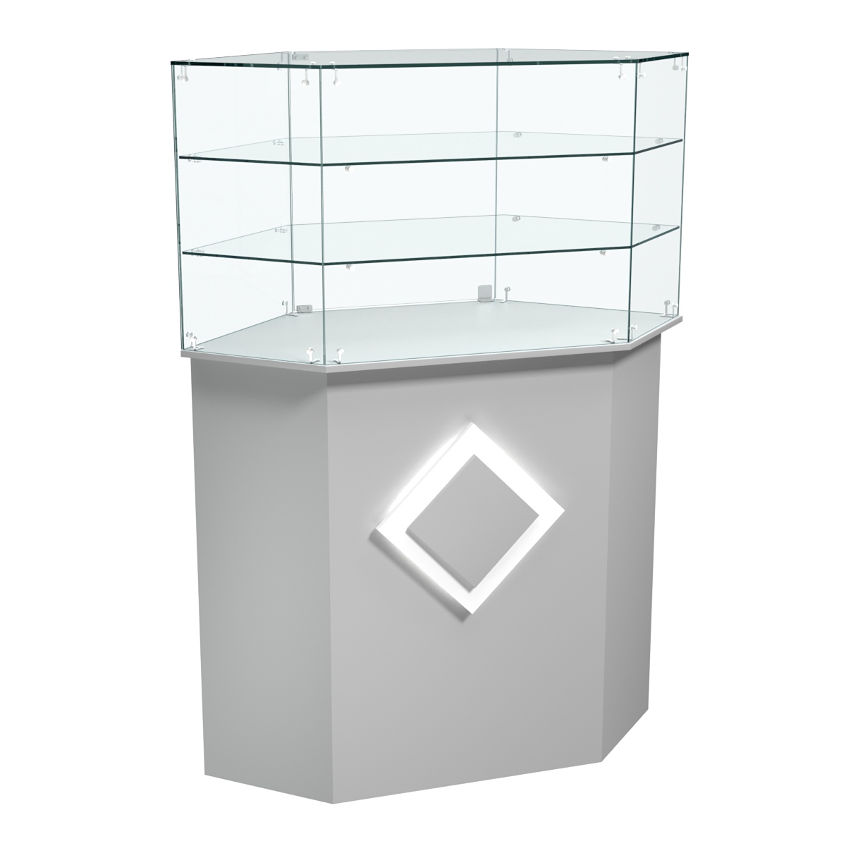 Торговый прилавок шестигранный с декоративной накладкой и двумя полками РОМБ №8 Серый