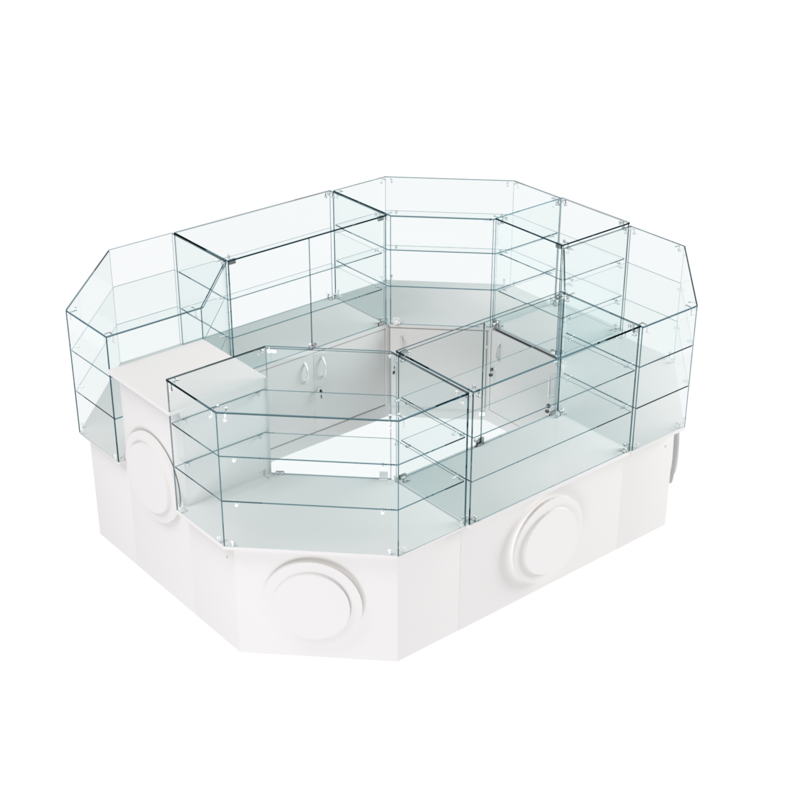 Торговый прямоугольный островок с низким накопителем и накладками серии КРУГ №1 (6,24 кв.м) Белый