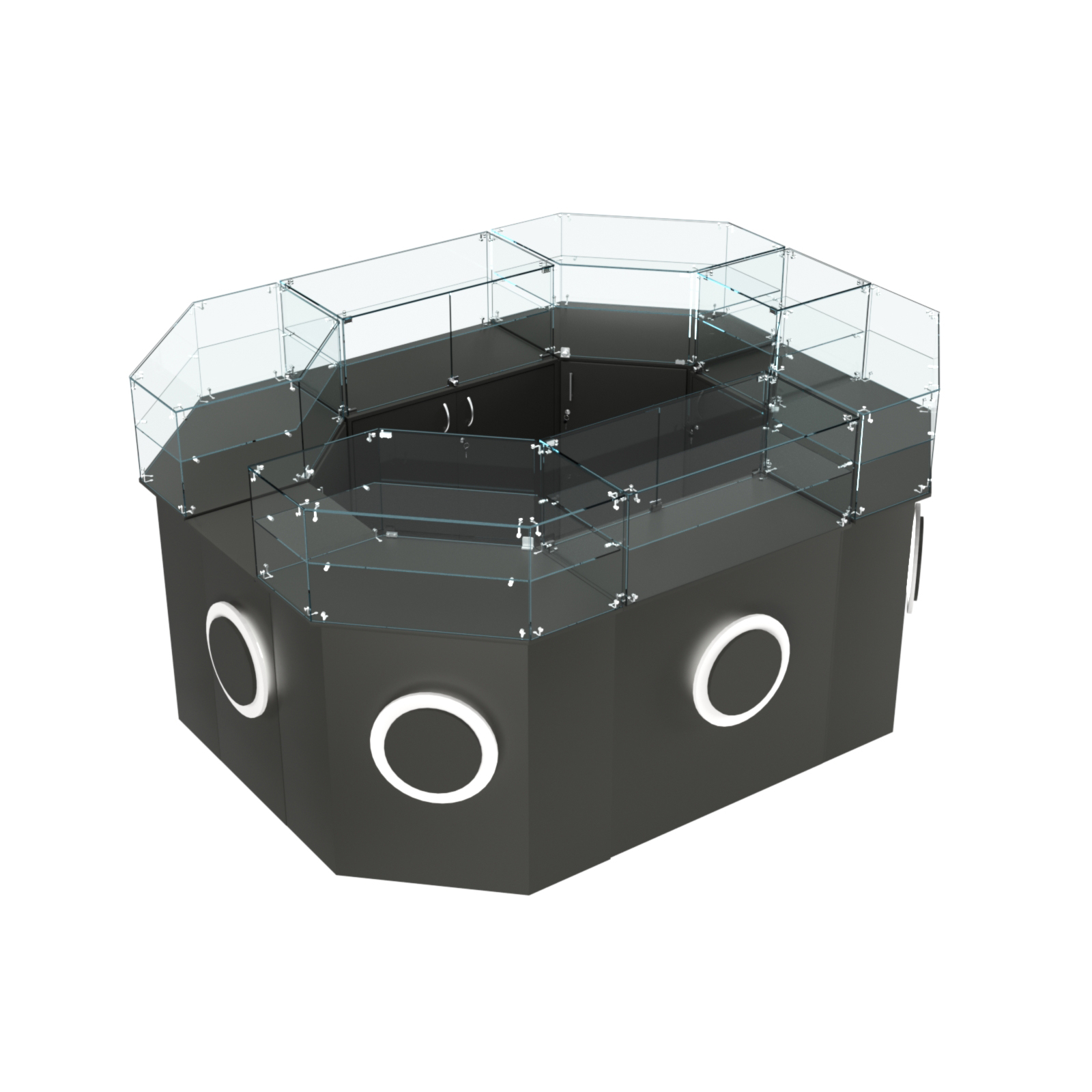 Торговый прямоугольный островок с высоким накопителем и накладками серии КРУГ №4 (6,24 кв.м) Черный