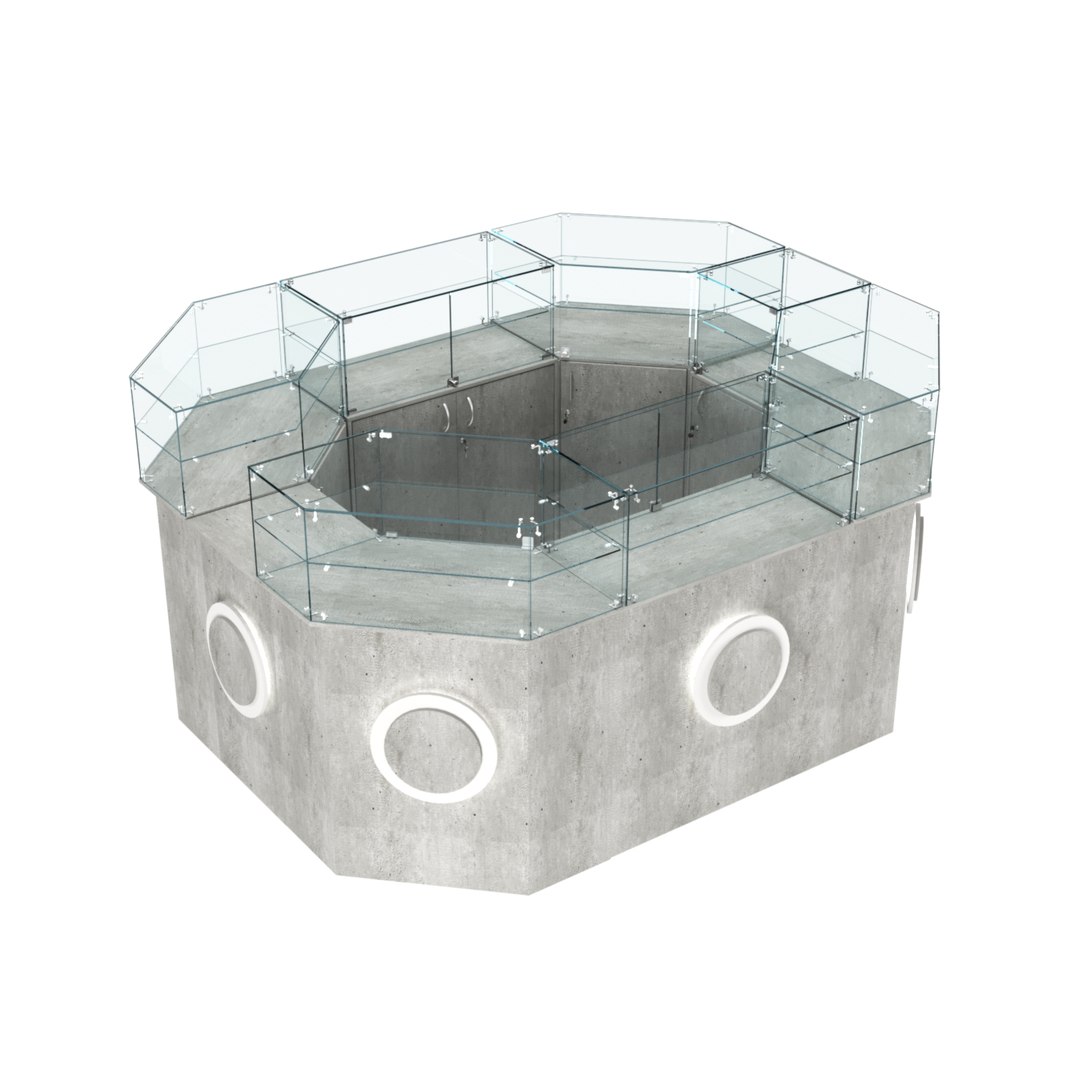 Торговый прямоугольный островок с высоким накопителем и накладками серии КРУГ №4 (6,24 кв.м) Метрополитан Грей