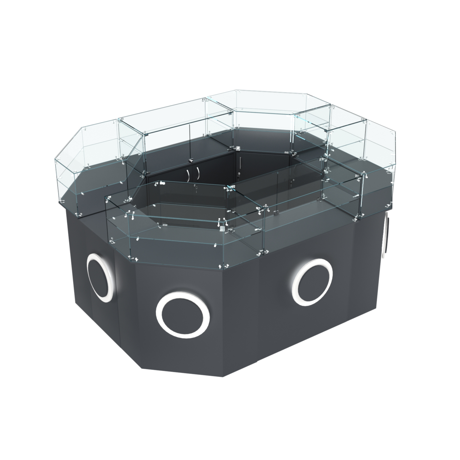 Торговый прямоугольный островок с высоким накопителем и накладками серии КРУГ №4 (6,24 кв.м) Антрацит