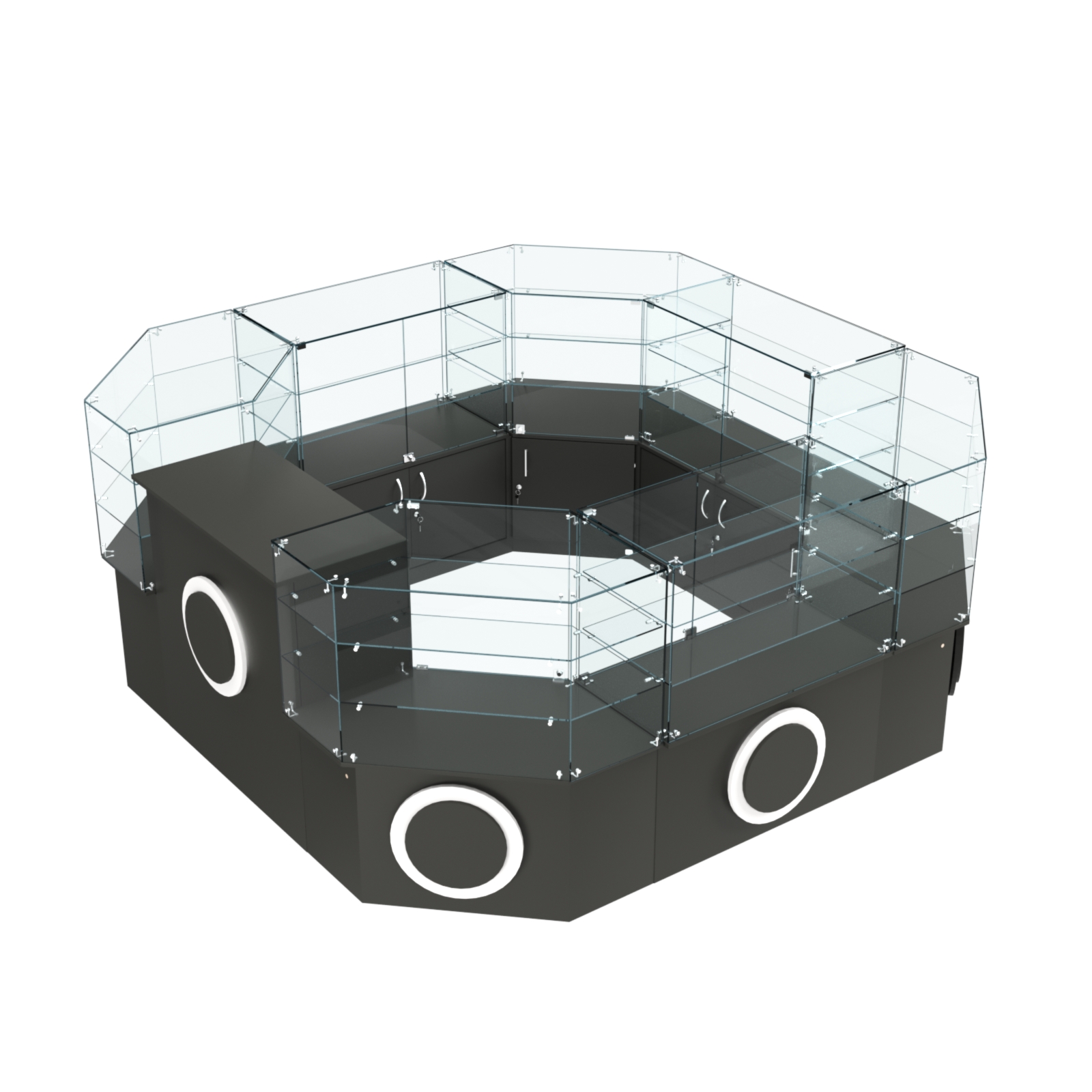 Торговый стеклянный островок с накладками серии КРУГ №2 (7,62 кв.м) Черный