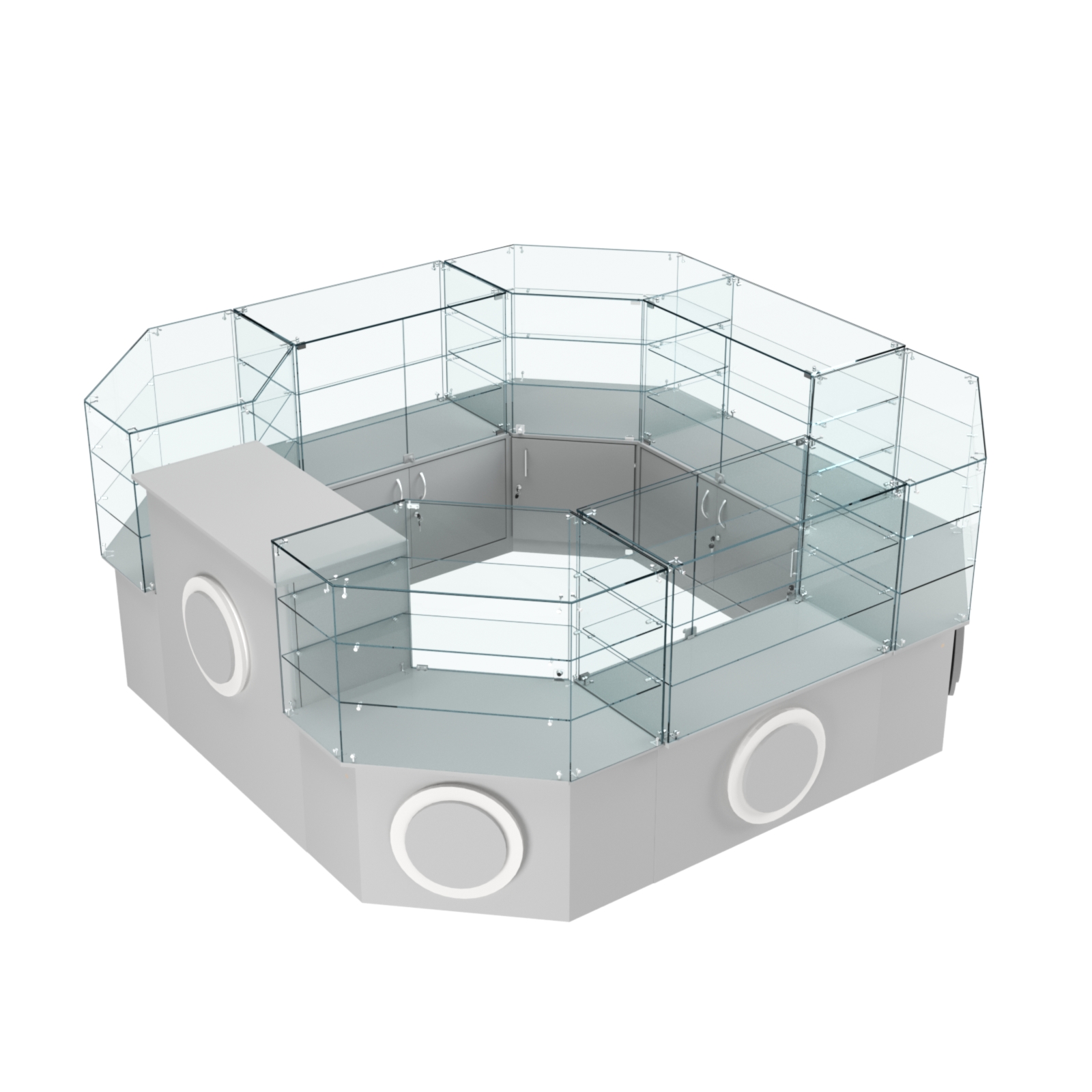 Торговый стеклянный островок с накладками серии КРУГ №2 (7,62 кв.м) Серый