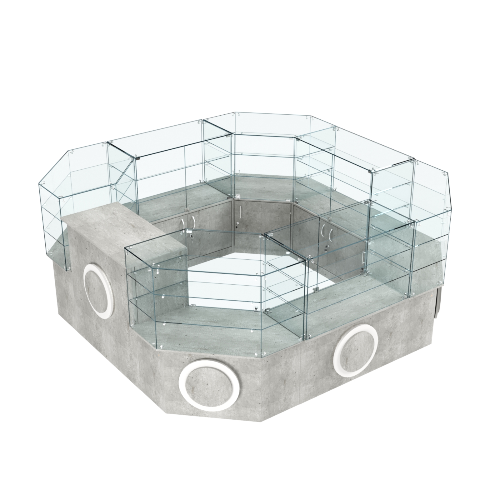 Торговый стеклянный островок с накладками серии КРУГ №2 (7,62 кв.м) Метрополитан Грей