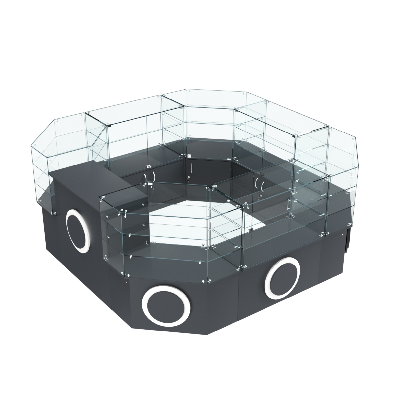 Торговый стеклянный островок с накладками серии КРУГ №2 (7,62 кв.м) Антрацит