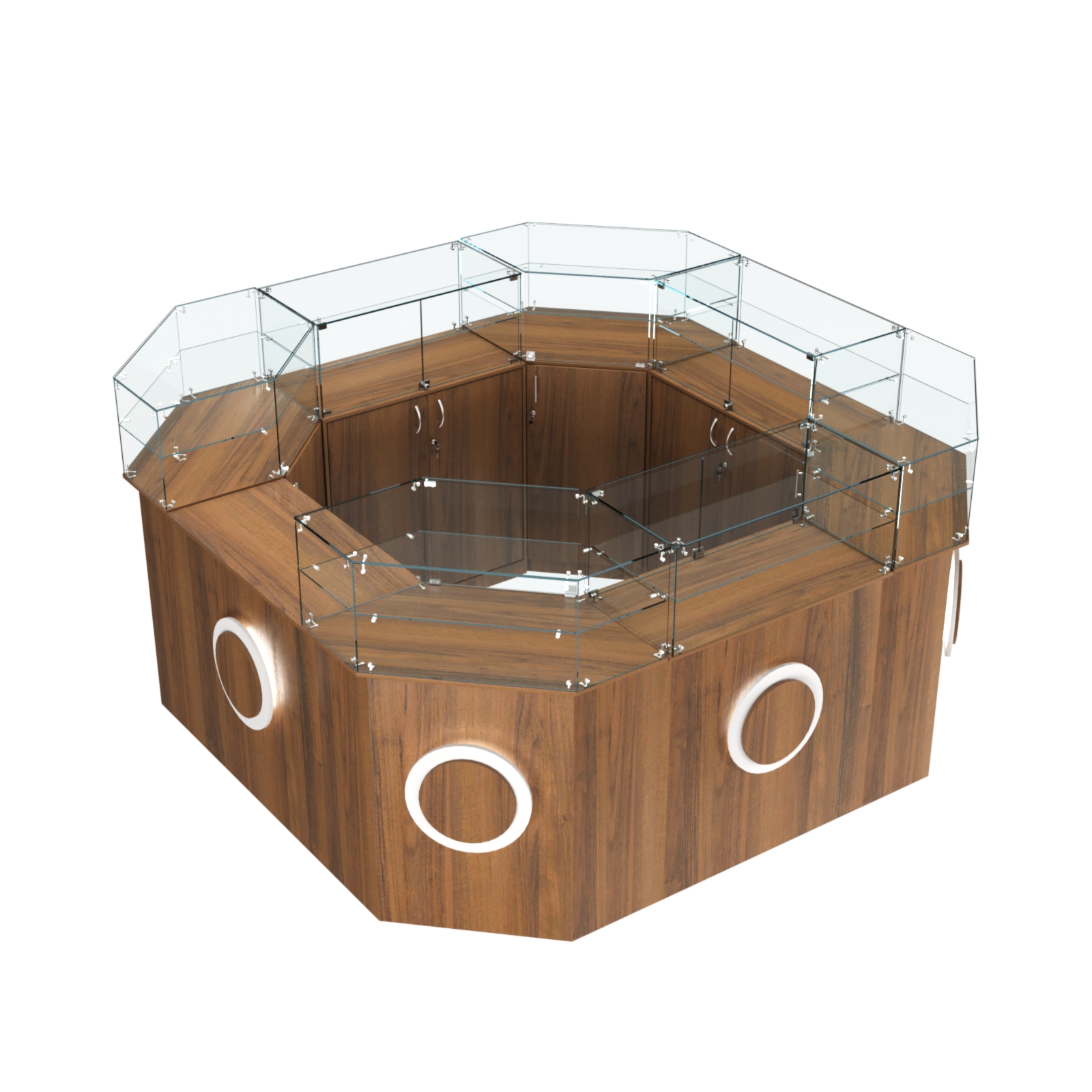 Торговый квадратный островок с накладками серии КРУГ №5 (7,62 кв.м) Орех