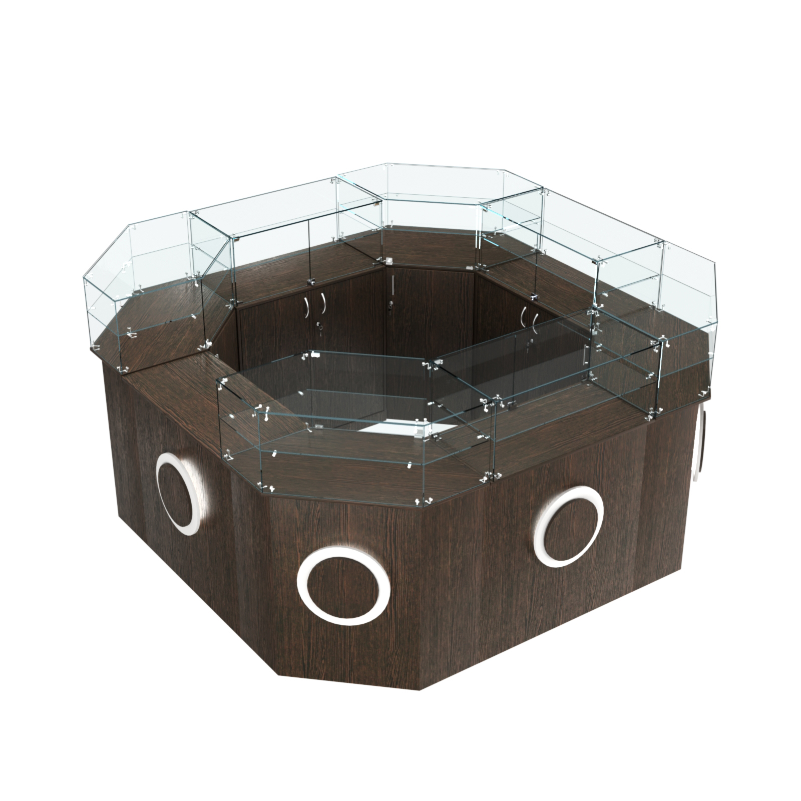 Торговый квадратный островок с накладками серии КРУГ №5 (7,62 кв.м) Дуб Венге