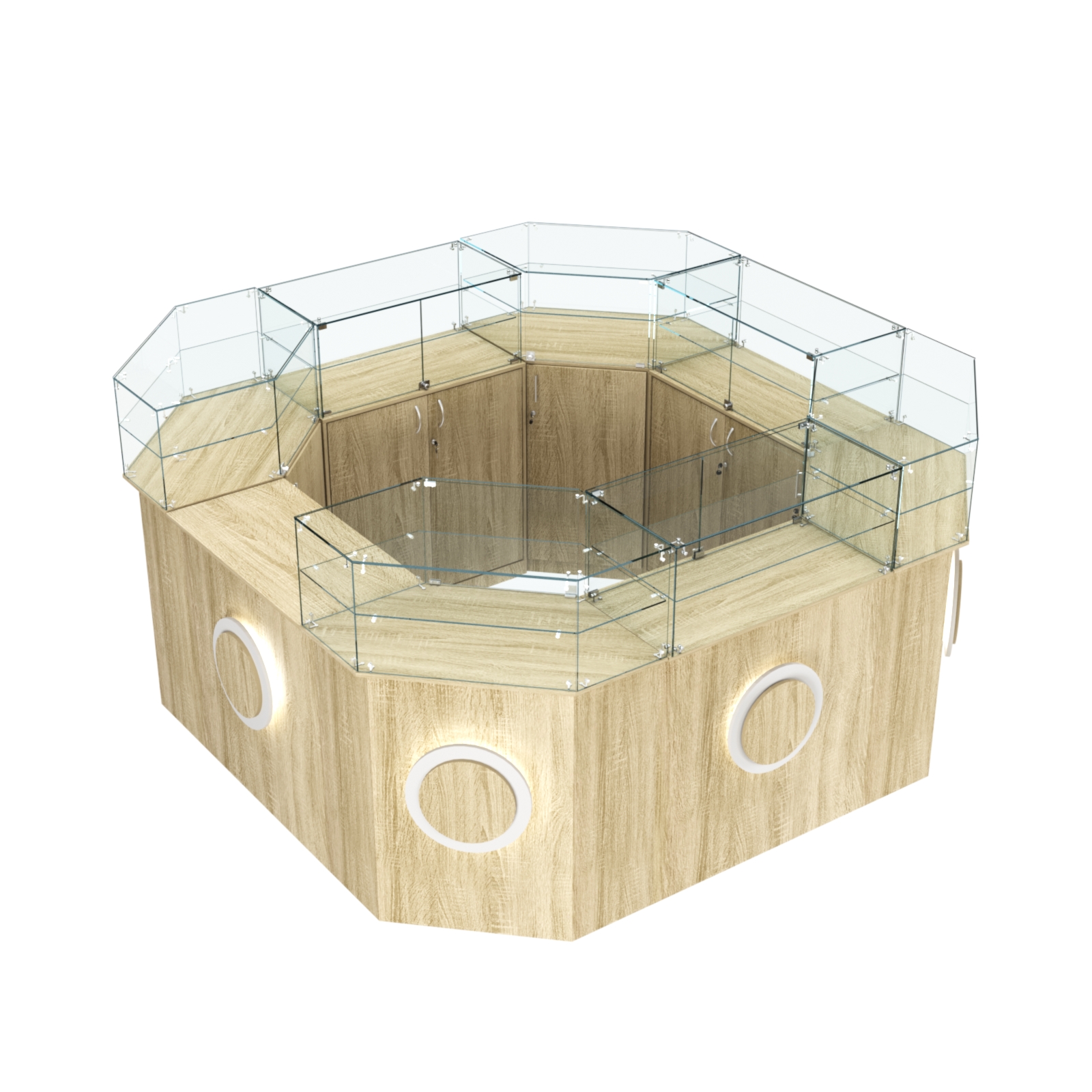 Торговый квадратный островок с накладками серии КРУГ №5 (7,62 кв.м) Дуб сонома