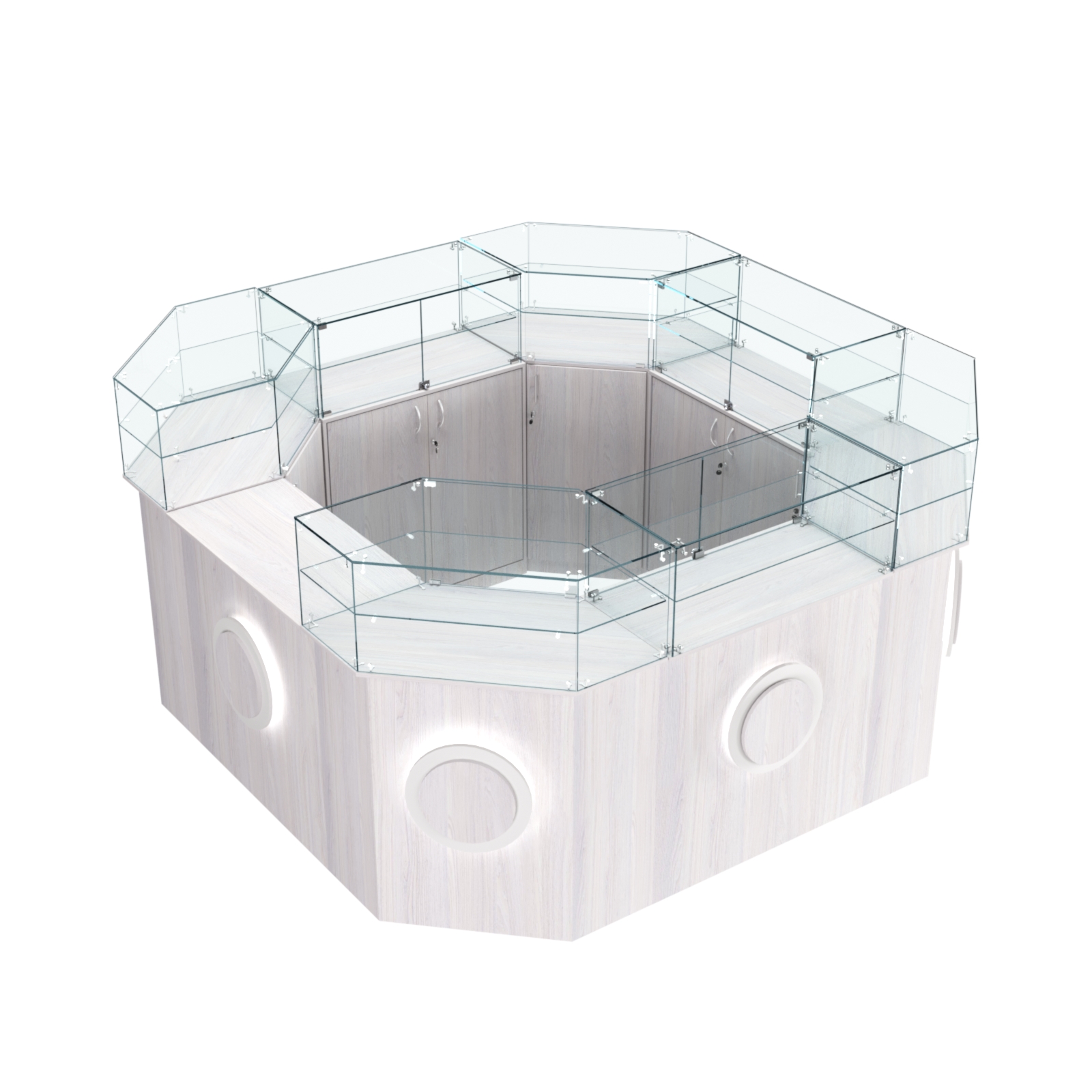 Торговый квадратный островок с накладками серии КРУГ №5 (7,62 кв.м) Ясень Анкор светлый