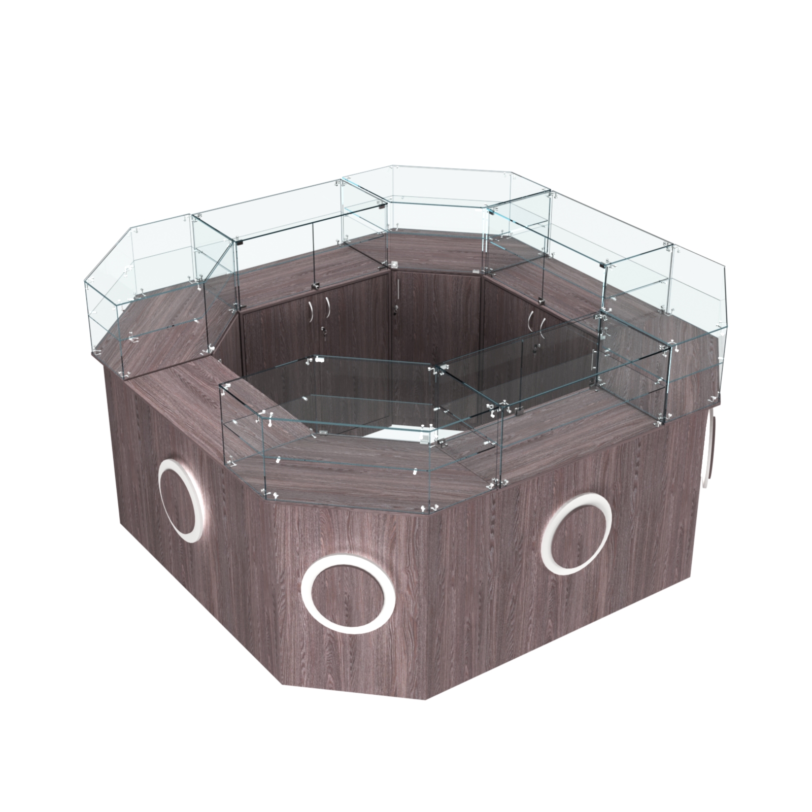 Торговый квадратный островок с накладками серии КРУГ №5 (7,62 кв.м) Ясень Анкор темный