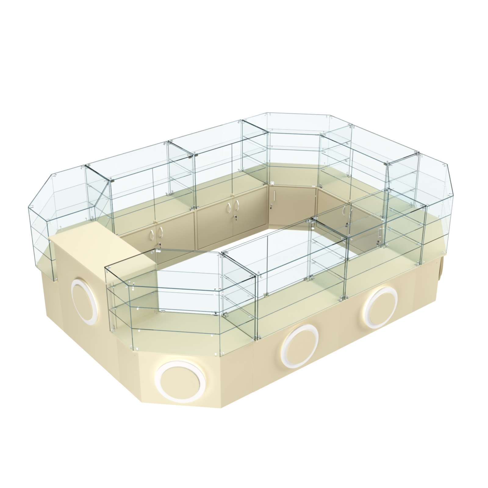 Торговый центральный островок с накладками серии КРУГ №3 (10,38 кв.м) Крем Вайс