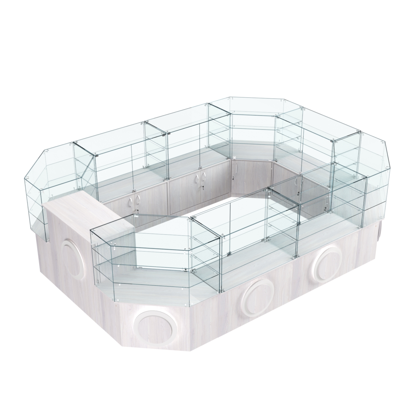 Торговый центральный островок с накладками серии КРУГ №3 (10,38 кв.м) Ясень Анкор светлый